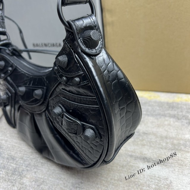 Balenciaga專櫃爆款Le Cagole半月牙腋下包餃子包 巴黎世家經典小號爆裂黑鱷金機車包 fyj1091